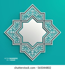 Abstract 3D geometric shape with floral elements on bluish green background