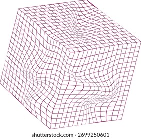 Abstractas forma geométrica 3D con un patrón de rejilla rosa suave y blanco que crea una forma orgánica fluida