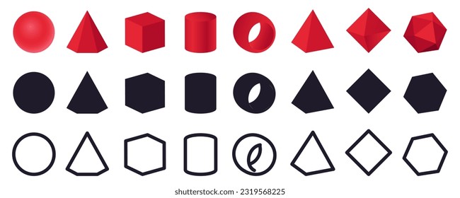 Abstrakte 3D-Kollektion geometrischer Formen. Symbol für geometrische Formen