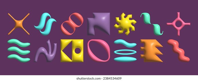 Abstract 3D geometric shapes inspired by Bauhaus and Memphis design. Bold brutalist forms blend with playful triangles and squares. Dynamic composition. Ideal for posters, covers or backgrounds