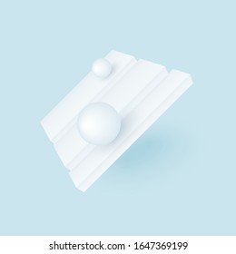 Formas geométricas abstractas en 3d sobre fondo azul.Objetos blancos para diseño de alta tecnología o ilustración futurista. Dos esferas onduladas.