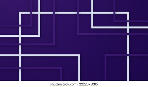 Abstract 3D Geometric Square Stripes Lines Paper cut Background with Dark Purple and White Colors Realistic Decoration Pattern