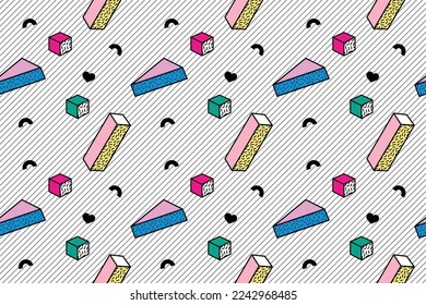 Resumen de formas vectoriales geométricas 3D. Memphis establece figuras y formas geométricas isométricas. formas decorativas isométricas y memphis hipster. Ilustración del vector