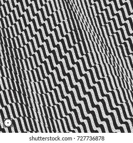 Abstract 3D geometrical background. Black and white grainy design. Pointillism pattern with optical illusion. Stippled vector illustration.