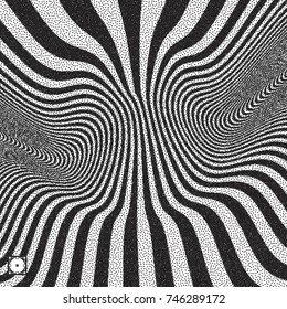 Abstrakter geometrischer 3D-Hintergrund. Schwarz-Weiß-graues Design. Pointillismus-Muster mit optischer Illusion. Verstopfte Vektorgrafik.