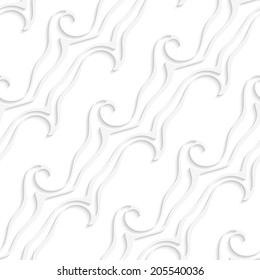 Abstract 3d geometrical seamless background. White striped curved lines and swirls with cut out of paper effect. 