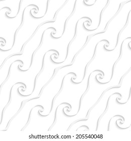 Abstract 3d geometrical seamless background. White curved lines and swirls with cut out of paper effect. 
