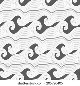 Abstract 3d geometrical seamless background. White abstract sea wave lines and shapes with gray pattern with cut out of paper effect.  