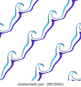 Abstract 3d geometrical seamless background. White sea wave lines perforated with blue and cut out of paper effect. 