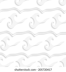 Abstract 3d geometrical seamless background. White wavy lines and curly shapes pattern with cut out of paper effect.  