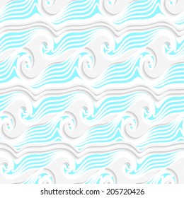 Abstract 3d geometrical seamless background. White abstract sea wave lines and shapes with blue pattern with cut out of paper effect.  