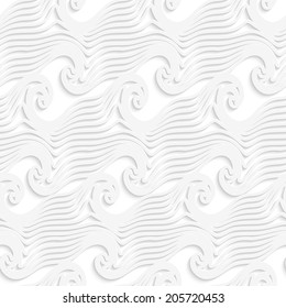 Abstract 3d geometrical seamless background. White abstract sea wave lines pattern with cut out of paper effect. 