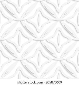 Abstract 3d geometrical seamless background. White ovals layered and squares with cut out of paper effect. 