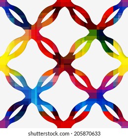 Abstract 3d geometrical seamless background. White small ovals and big squares on rainbow layer with cut out of paper effect. 