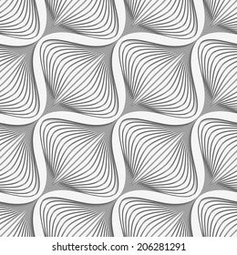 Abstract 3d geometrical seamless background. White diagonal wavy net layered on gray pattern with cut out of paper effect. 