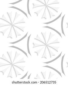 Abstract 3d geometrical seamless background. White geometrical flowers and gray elements with cut out of paper effect.