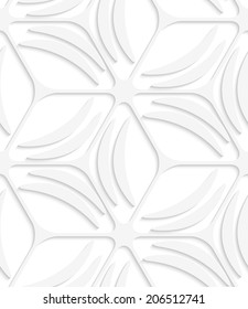 Abstract 3d geometrical seamless background. White net and banana shapes with cut out of paper effect.