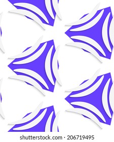 Abstract 3d geometrical seamless background. White banana shapes on purple shapes with cut out of paper effect.