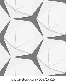 Abstract 3d geometrical seamless background. White hexagonal shapes layered with cut out of paper effect.