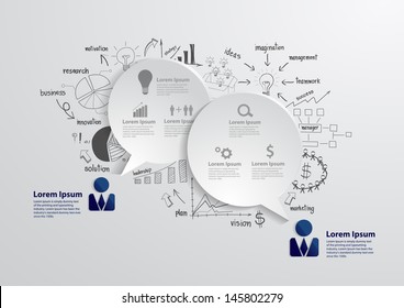 Abstract 3D geometrical speech bubble with drawing business strategy plan concept idea, workflow layout, diagram, step up options, web banner template,  Vector illustration modern template design 