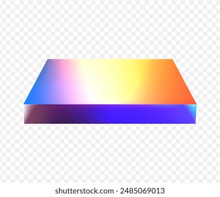 Abstract 3d glass plane. Geometric figure in holographic color on a transparent background. Yellow shape object and design element.