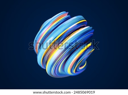 Abstract 3d glass sphere. Geometric figure in holographic color on a dark background. Blue shape object and design element.