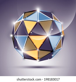 Abstract 3D gleam sphere with geometric, glossy orb created from triangles, eps10. Nightclub and event theme.
