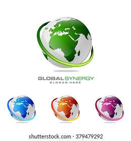logo global abstracto 3D con diseño moderno de logotipo de sinergía infinita de esfera de anillo
