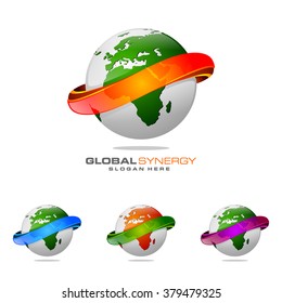 abstract 3D global logo with modern ring sphere infinity synergy vector logo design