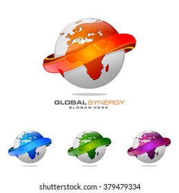 abstract 3D global logo with modern ring sphere infinity synergy vector logo design