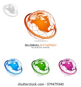 Abstract 3d global logo with modern sphere vector logo design