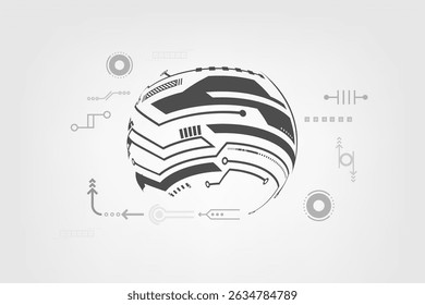 Globo Abstractas 3D con líneas de circuitos digitales y Elementos tecnológicos futuristas, que simbolizan la tecnología de innovación y la conectividad, la Ilustración vectorial