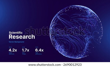Abstract 3D Globe Sphere made of Dots and Lines. Biology Cell Orb Scientific Medical Research Background. Science Blue Cell Backdrop with Particles Effect. Vector Illustration.