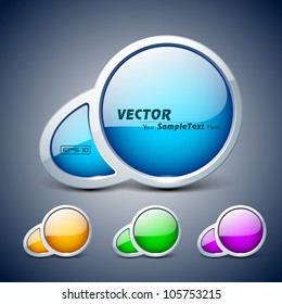 Abstract 3D glossy icon set  in yellow, blue, green and pink color, isolated on grey with text space.EPS 10. can be use as icons, element, banner or background.