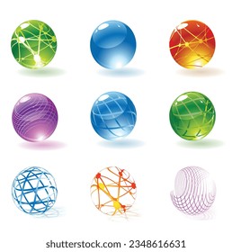 Abstract 3d glossy transparent textured spheres. Vector icon design elements and buttons

