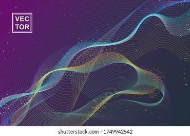 Abstract 3D glowing digital wave particles background. Futuristic vector technology concept illustration