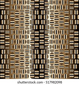 Abstract 3d gold and black seamless pattern. Modern  background. Geometric design with square. Vector endless luxury texture.With shadows and highlights.