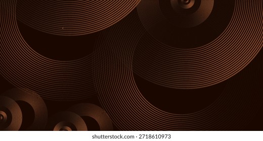 Abstractas capa geométrica de líneas circulares marrones doradas en 3D sobre fondo oscuro. Diseño de Fondo de pantalla de Anuncio minimalista. Ilustración vectorial. Edición EPS10