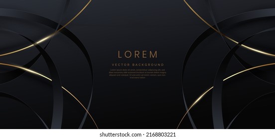 Abstract 3d gold curved dark and gold ribbon on black background with lighting effec and copy space for text. Luxury design style. Vector illustration