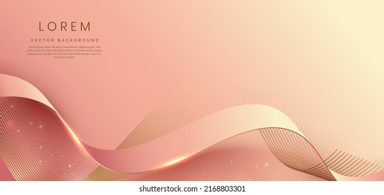 Abstract 3d gold curved red ribbon on red background with bll lighting effect and sparkle with copy space for text. Luxury design style. Vector illustration