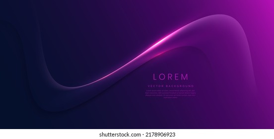 Resumen de la cinta curvada de oro 3d sobre fondo morado y azul oscuro con efecto de iluminación espacio de copia para texto. Diseño de lujo. Ilustración del vector