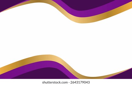 Abstract 3d gold curved ribbon with purple color. Vector illustration. modern background