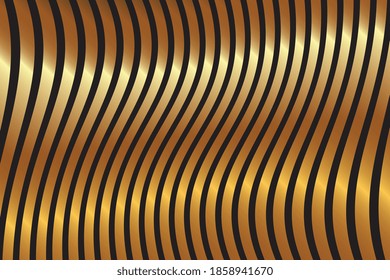 Resumen del fondo de la línea de olas lujosas en oro en 3d. Fondo abstracto con ondas metálicas. Luminoso fondo metálico de rayas doradas. Textura dorada con rayas de curvas.Papel dorado de lujo. EPS vectorial 10