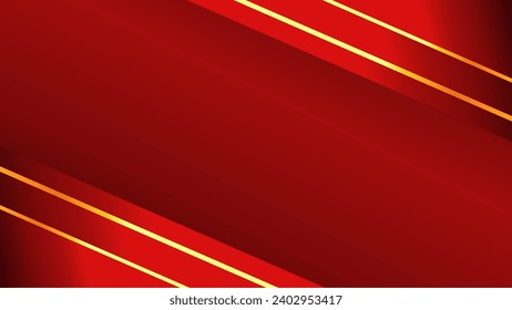 Abstract 3d gold red ribbon on red background. Red luxury background with golden line. Luxury background with golden line decoration.