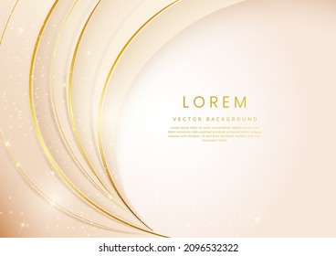 Abstract 3d gold and soft brown curved layers background with lighting effect and sparkle with copy space for text. Luxury design style. Vector illustration