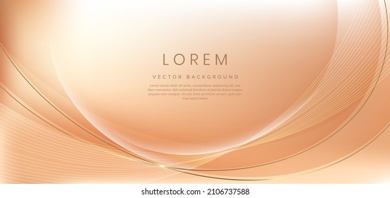 Resumen de fondo de capas curvadas de oro 3d y marrón suave con efecto de iluminación y brillo con espacio de copia para texto. Diseño de lujo. Ilustración del vector