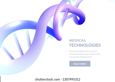 Abstract 3d gradient DNA isolated on white background. Vector illustration. Medical technology, biotechnology, science research concept.