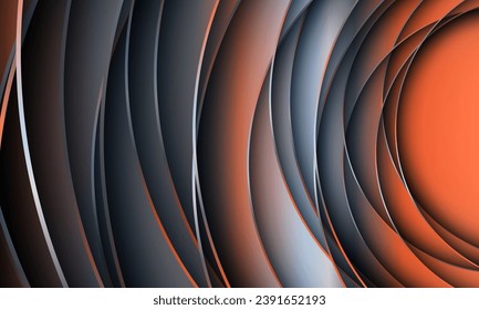 Abstract 3D gray and orange background with circle geometric lines. Futuristic realistic vector illustration with rounded lines for business, corporate, brochure, banner or cover