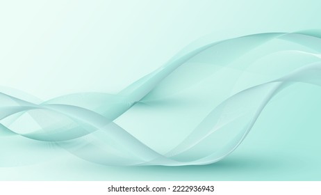 Resumen del patrón de líneas de flujo de onda dinámica 3D verde sobre fondo blanco. Ilustración gráfica del vector