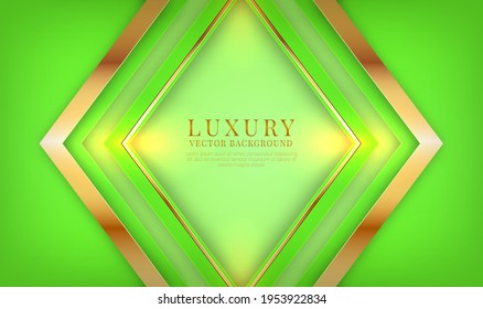 Abstract 3D green luxury background overlap layer on bright space with golden lines metallic decoration. Modern graphic design template elements for flyer, card, cover, brochure, or landing page